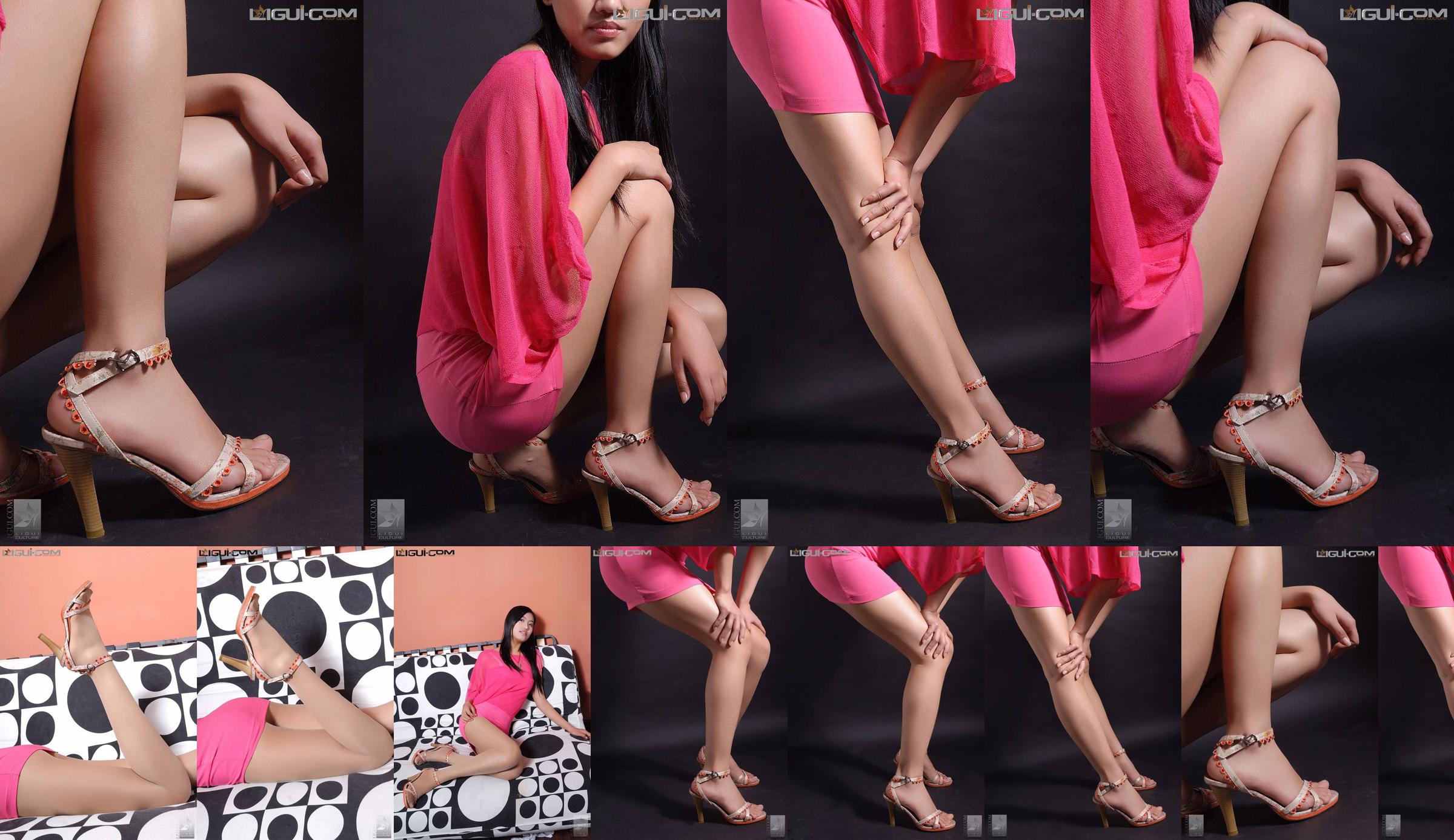 Model Jiang Na "Hitam Putih dengan Geometri" [丽 柜 LiGui] Gambar Foto Kaki Sutra No.d8579e Halaman 6